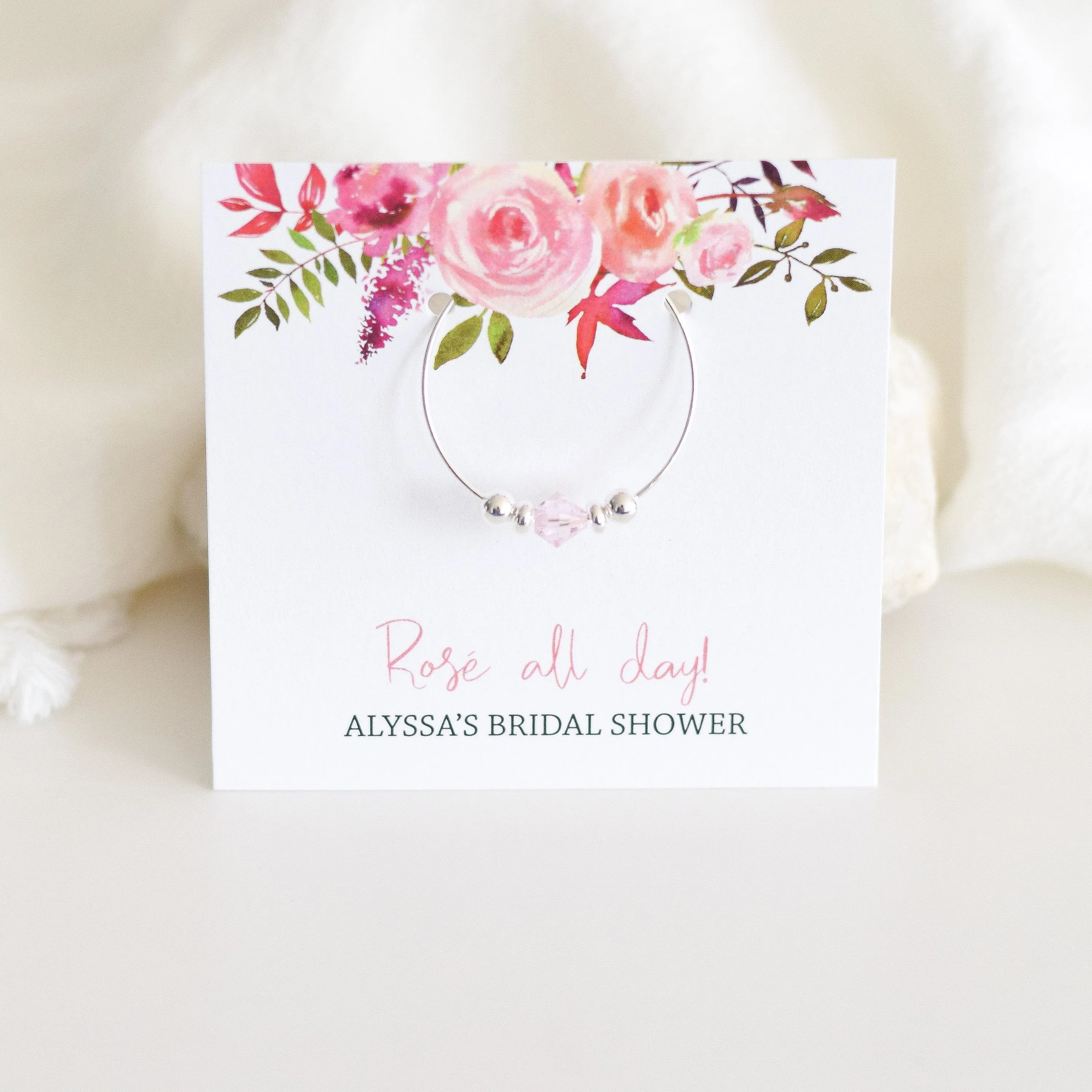 Rosé All Day Bridal Shower Favors, Swarovski Crystal Wine Charm