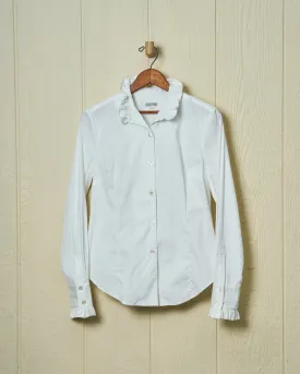 Ruffle Shirt in White Broadcloth