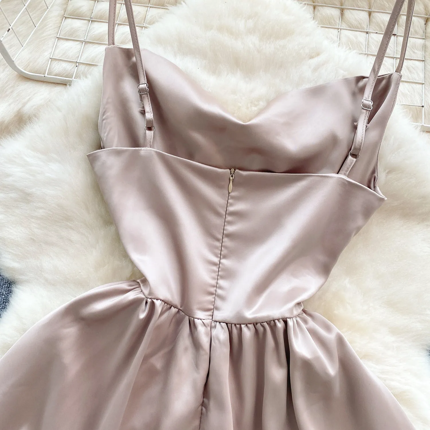 Satin A-line Pleated Slip Dress