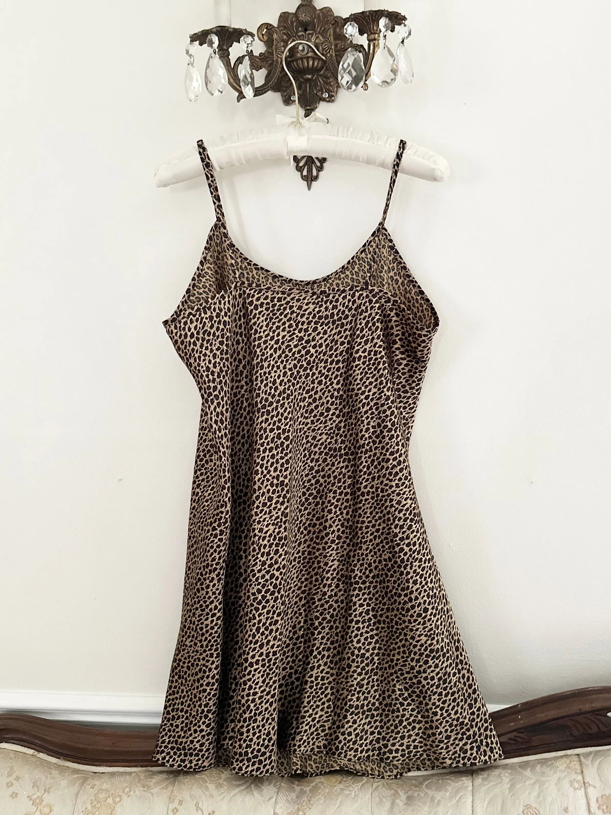 Satin Cheetah Leopard Slip Dress (M/L)