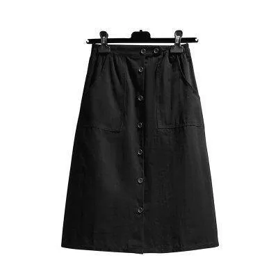 Single-breasted One Slice Type High Waist Khaki Skirt