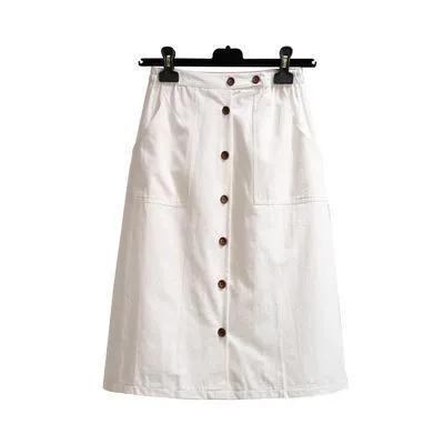 Single-breasted One Slice Type High Waist Khaki Skirt