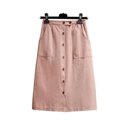 Single-breasted One Slice Type High Waist Khaki Skirt