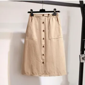 Single-breasted One Slice Type High Waist Khaki Skirt