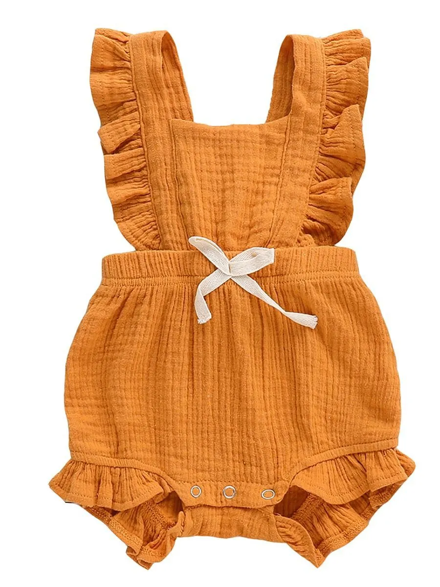 Solid Color Ruffle Muslin Baby Girl Onesie Romper