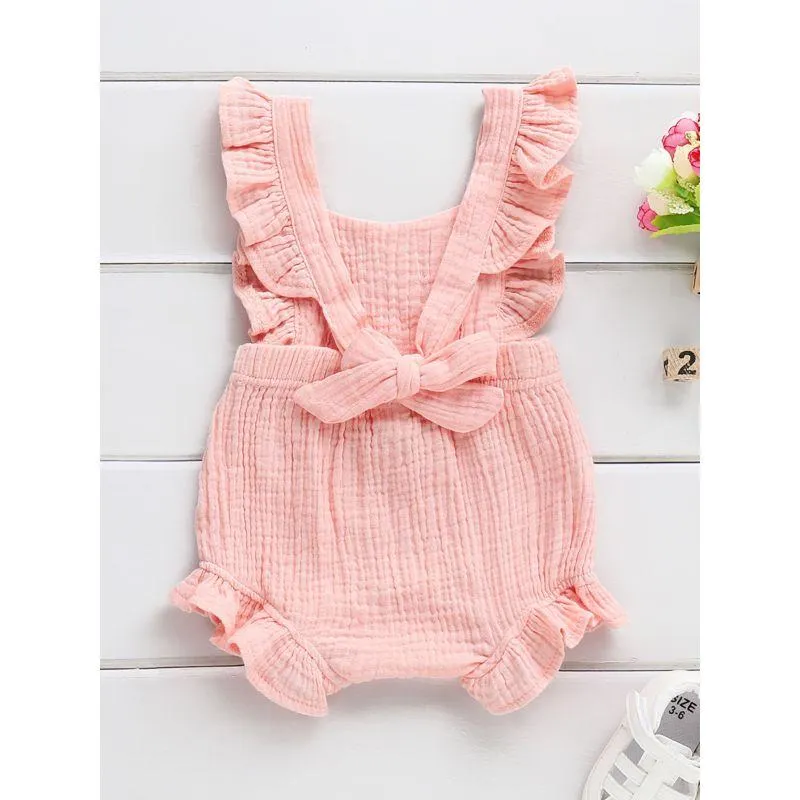 Solid Color Ruffle Muslin Baby Girl Onesie Romper