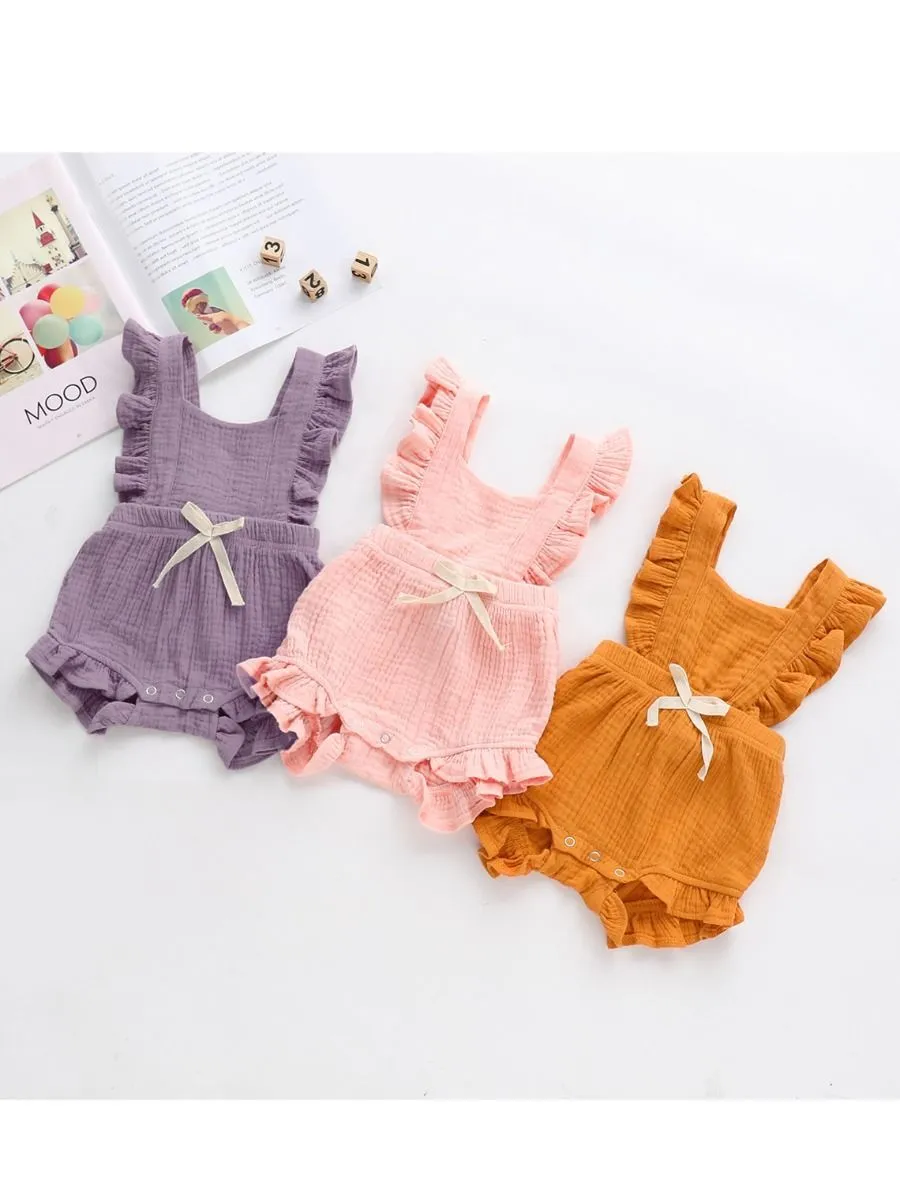 Solid Color Ruffle Muslin Baby Girl Onesie Romper