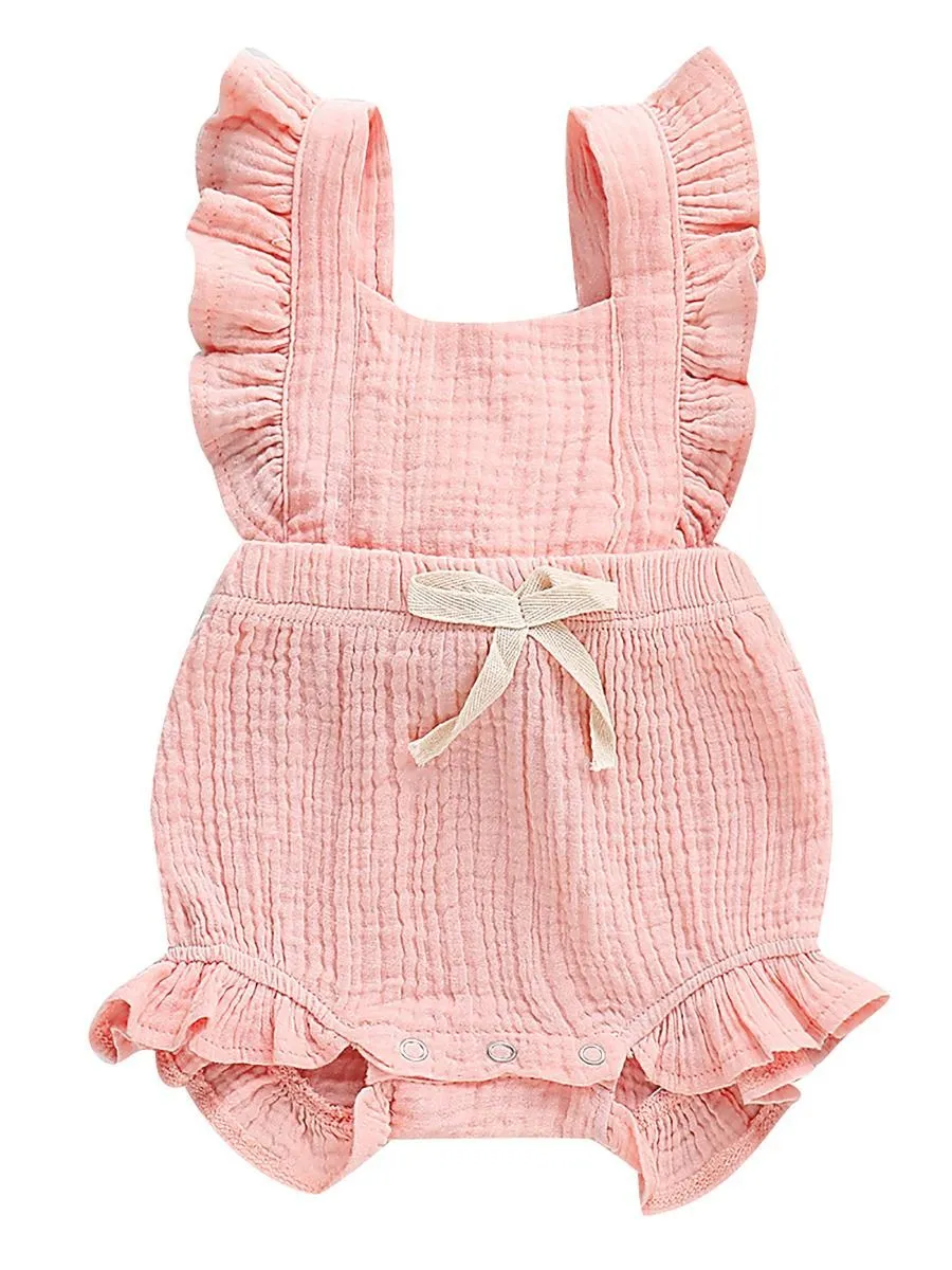 Solid Color Ruffle Muslin Baby Girl Onesie Romper