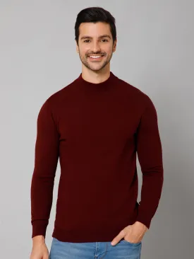 Solid Maroon Full Sleeves Round Neck Regular Fit Casual Sweater for Men