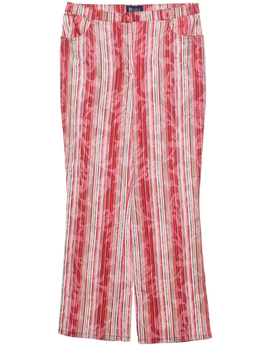 Striped Red & Light Green Cropped Trousers - W32 L32