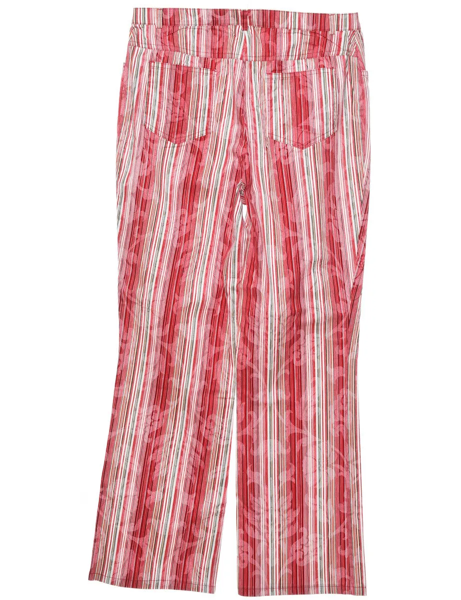 Striped Red & Light Green Cropped Trousers - W32 L32