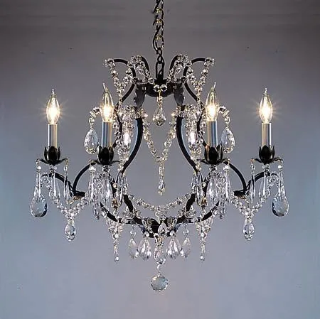 Swarovski Crystal Trimmed Chandelier Wrought Iron Crystal Chandelier H19" X W20" - A83-3030/6Sw