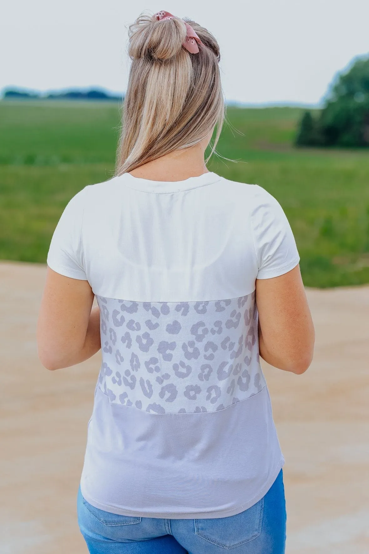 Take The Time V Neck Colorblock Top In Grey