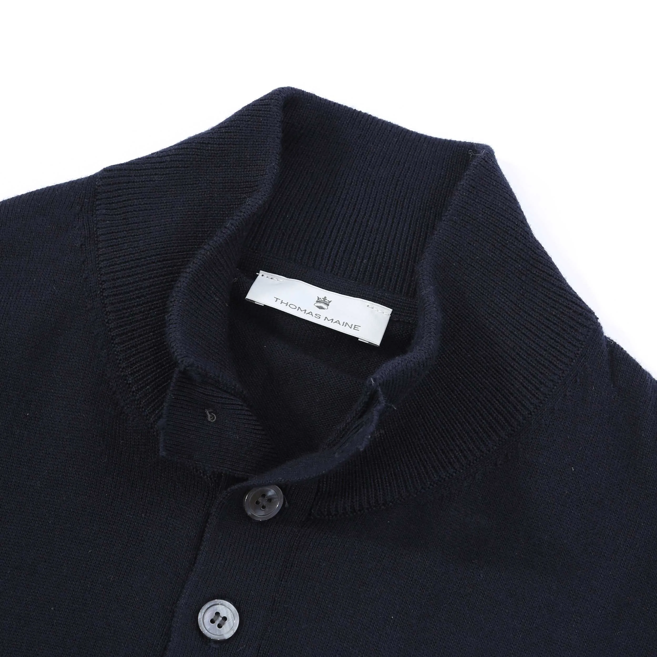 Thomas Maine 3 Button Funnel Neck Knitwear in Navy