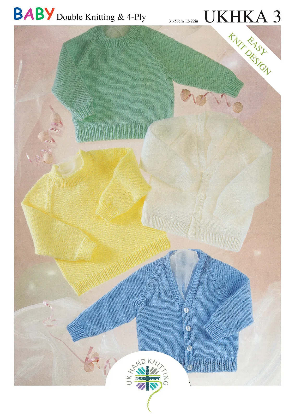 UKHKA 3 DK & 4Ply Knitting Pattern - Easy Knit Baby Cardigans & Sweaters (Prem to 2 Yr)