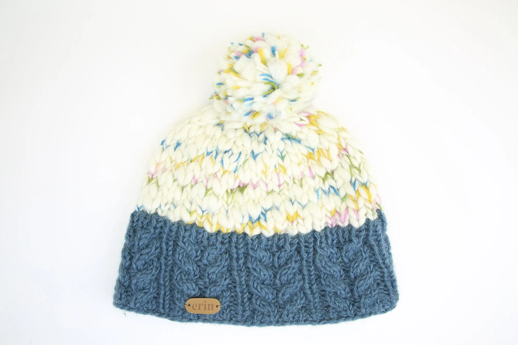 Uneven Wool Bobble Ladies Hat - Blue