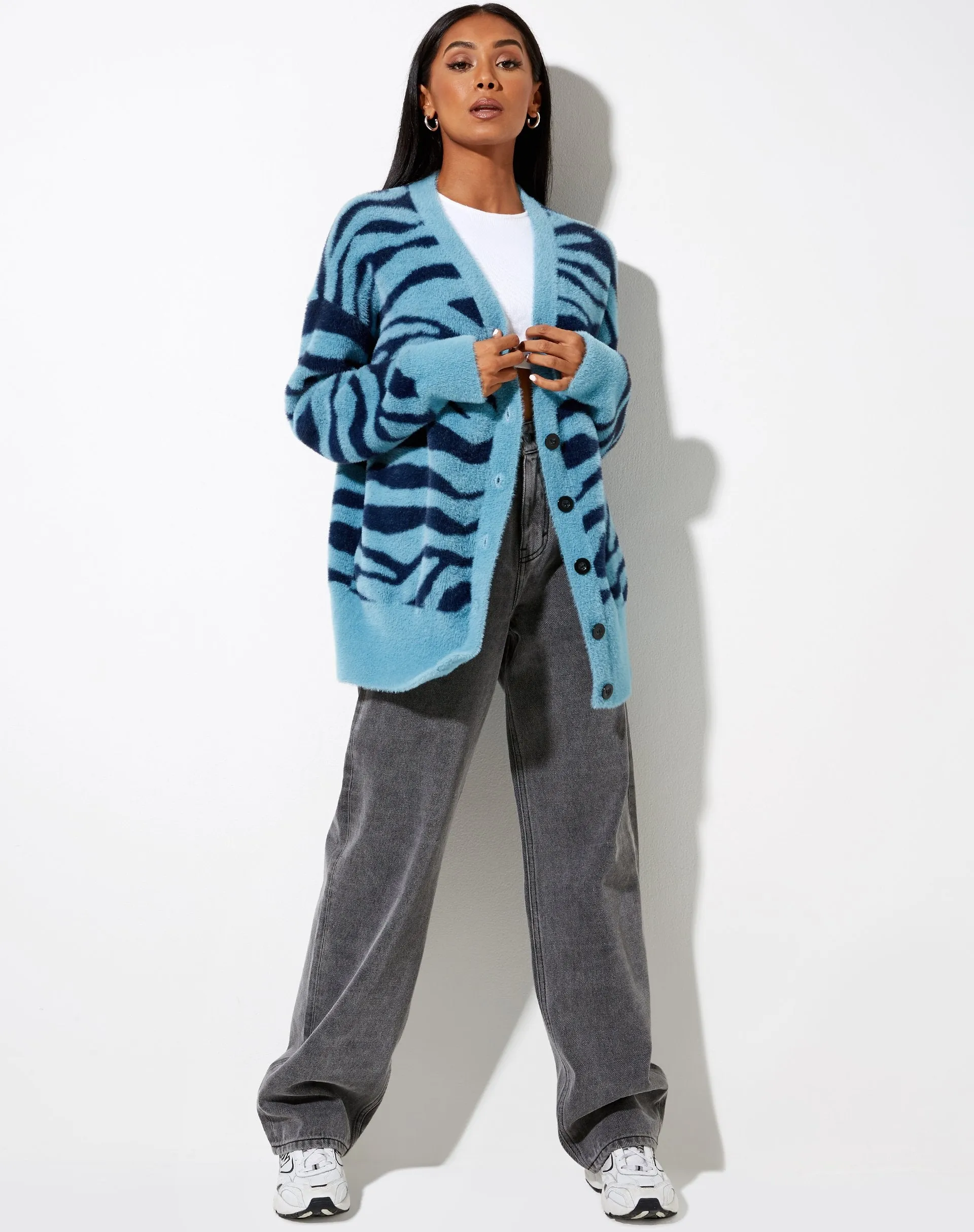 Uriela Cardi in Knit Zebra Blue and Navy