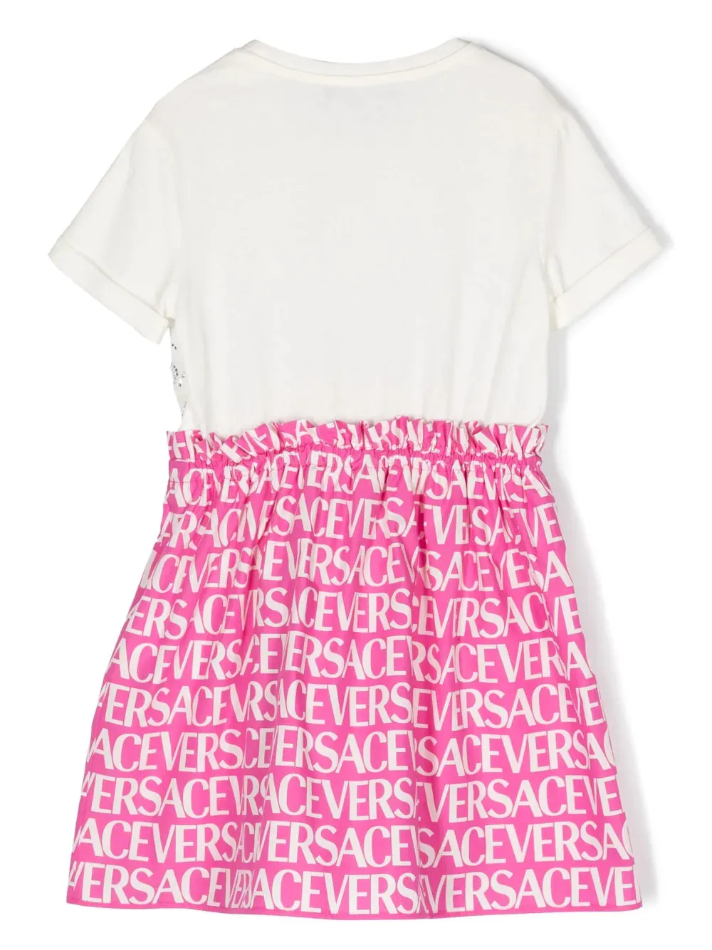 Versace Kids Pink & White Crystal Logo T-shirt Dress