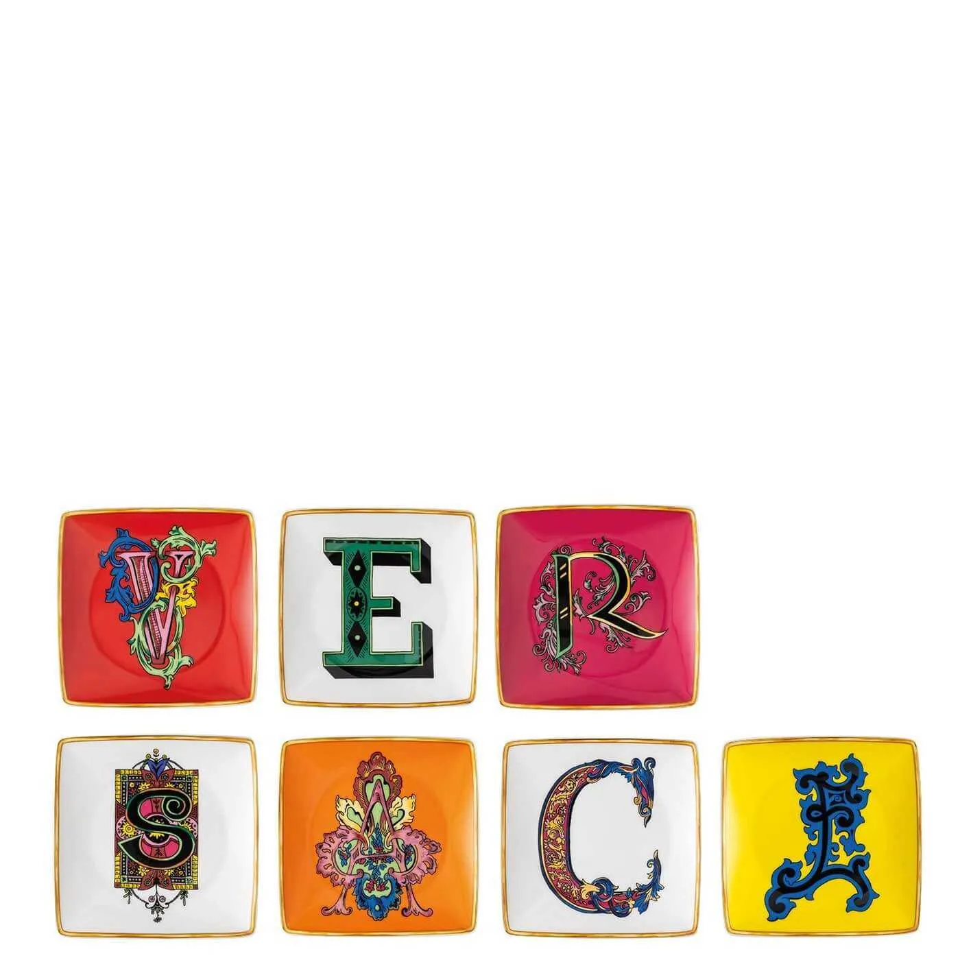 Versace meets Rosenthal Holiday Alphabet set 7 bowl 12 cm. square flat