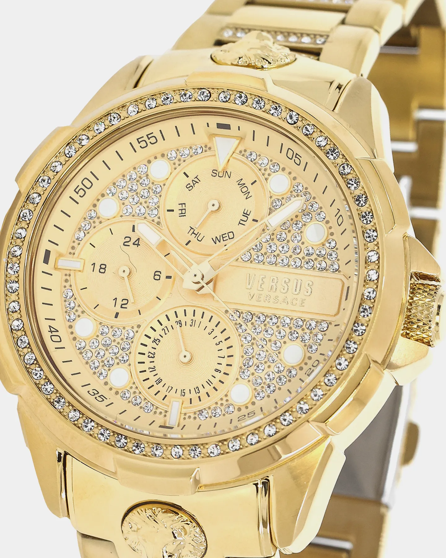 Versus Versace 6eme Arrondissement Crystal Set Gold Watch Yellow Gold