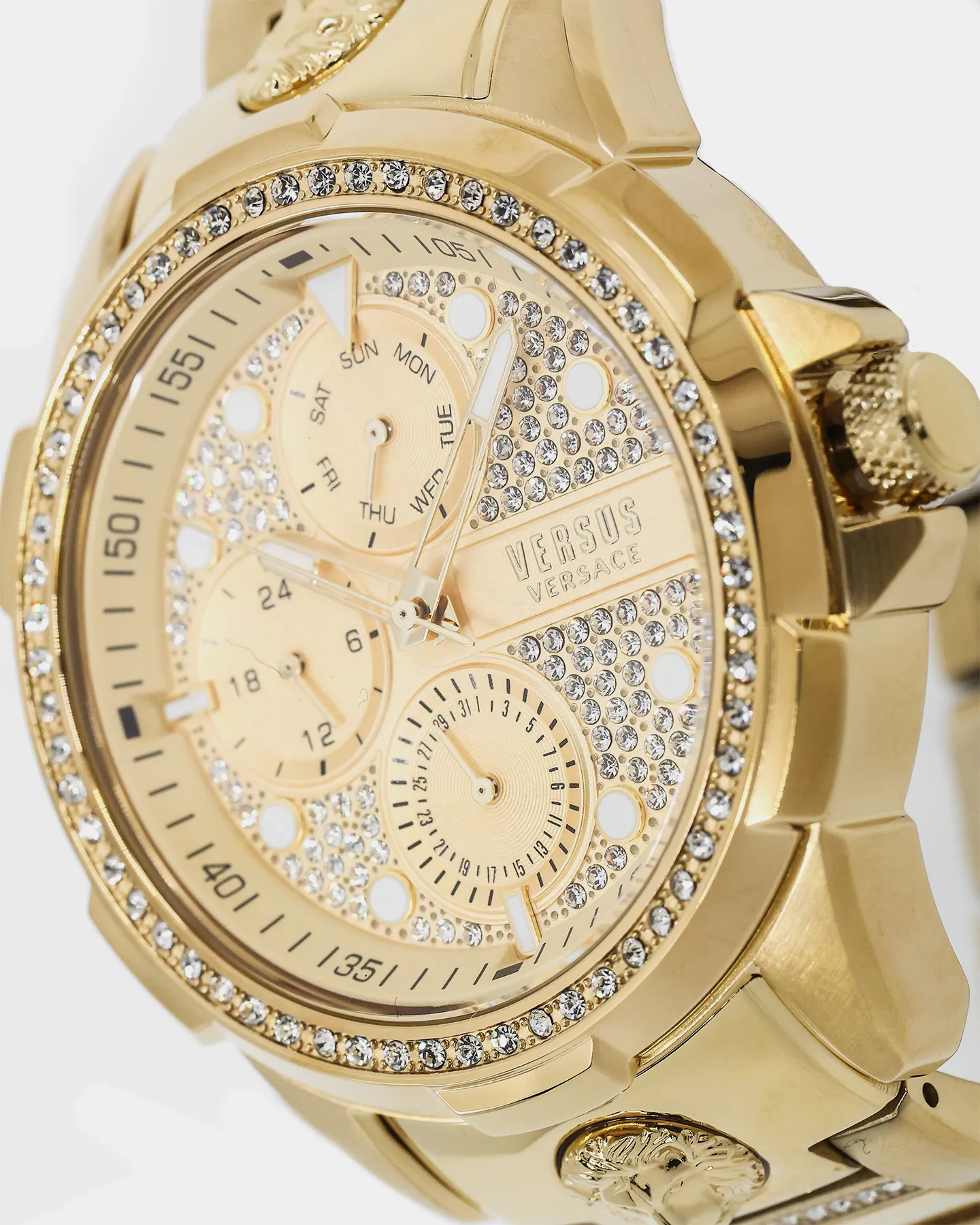 Versus Versace 6eme Arrondissement Crystal Set Gold Watch Yellow Gold