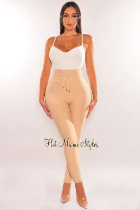 WAIST SNATCHED: Nude Bandage High Waist Belted Pants