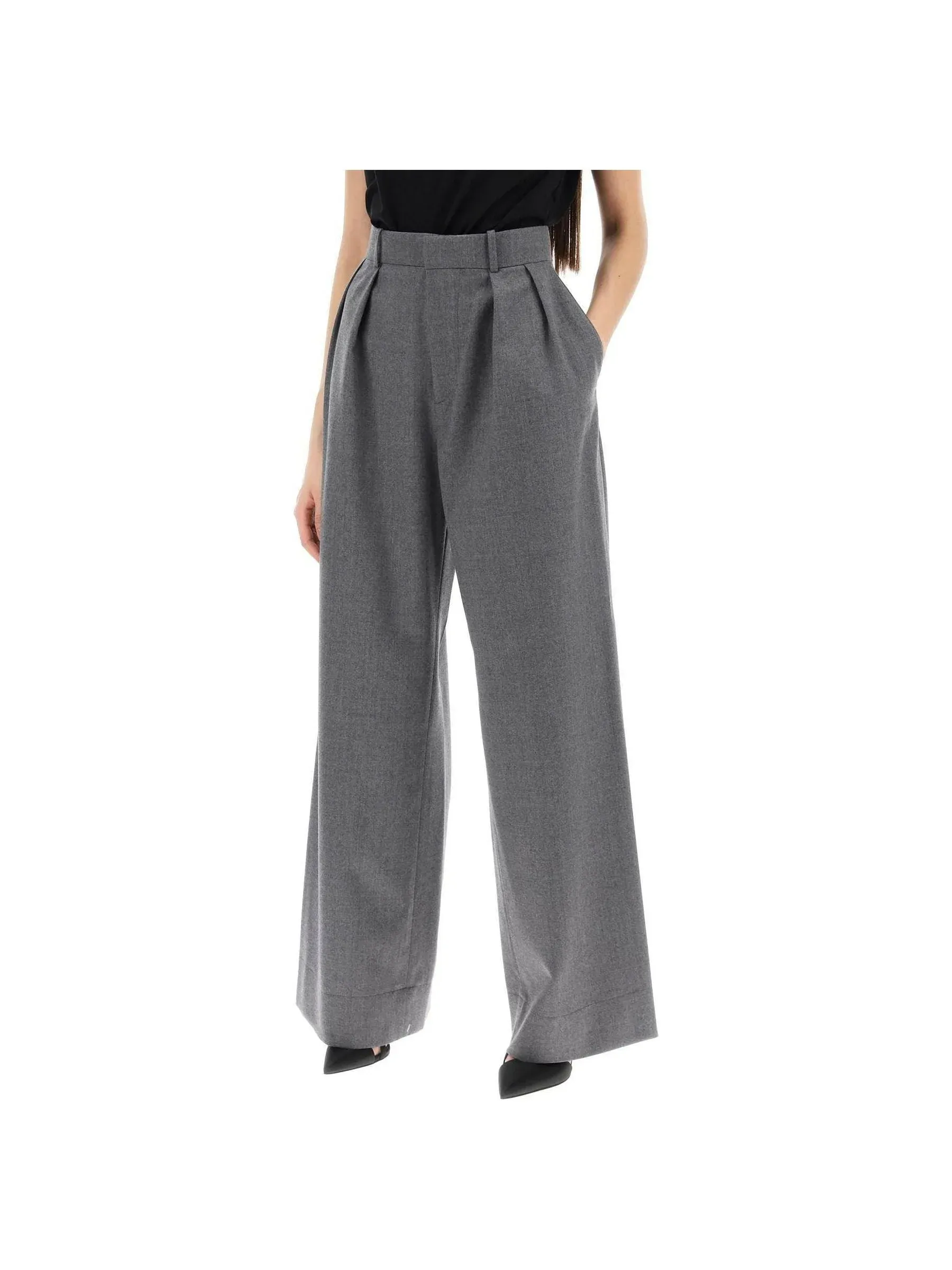 Wide-Leg Flannel Trousers