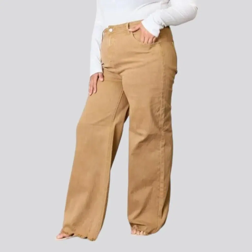 Wide-leg high-waist denim pants for women