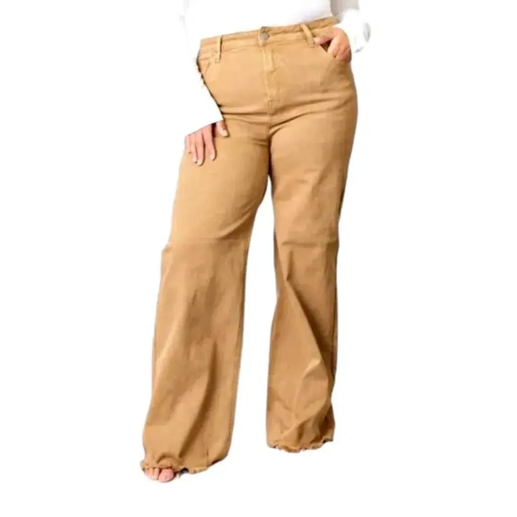 Wide-leg high-waist denim pants for women