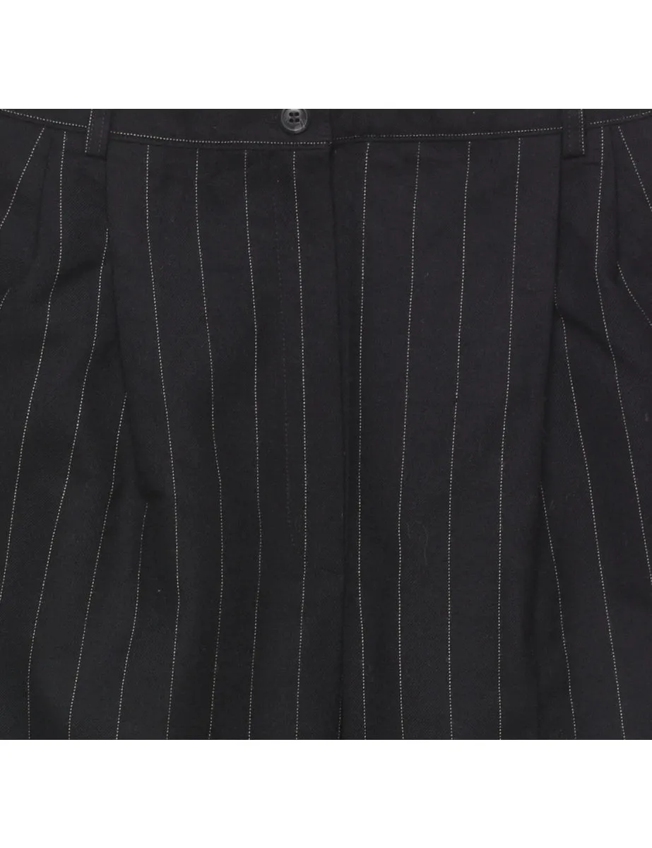 Wool Pinstriped Black & White Casual Trousers - W31 L27